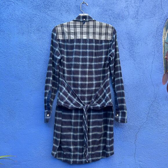 rag and bone jean sadie blue plaid crinkle cotton shirt dress - Picture 5 of 7